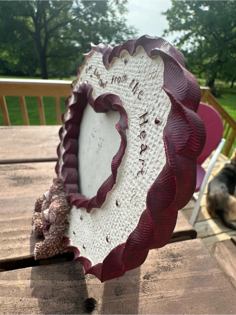 Heart-Shaped Photo Frame with Twin Teddy Bears - Cream & Burgundy